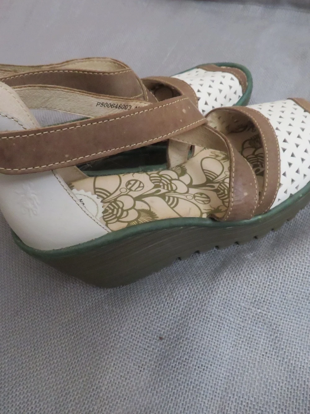 FLY London Women's Brown and White Cutout Sandals